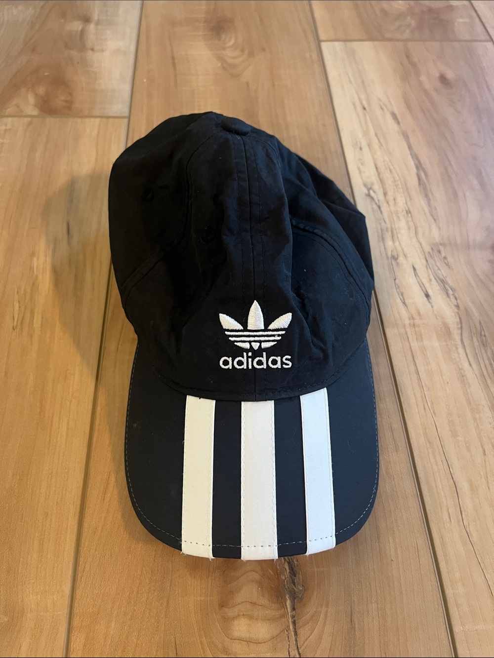 adidas Black Cap with White 3-Stripes and Trefoil Logo